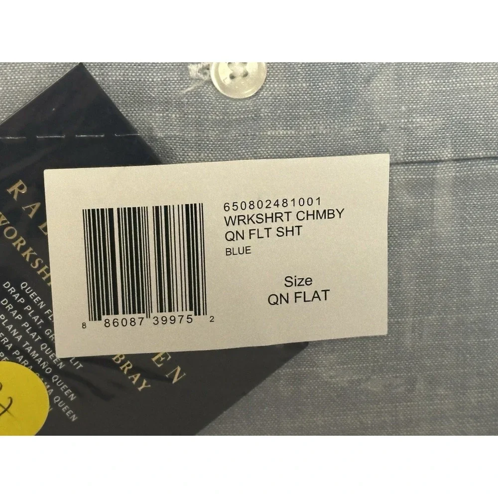 NWT RALPH LAUREN  Workshirt Chambray 2pc FLAT ONLY SHEETS QUEEN BED‎ $490